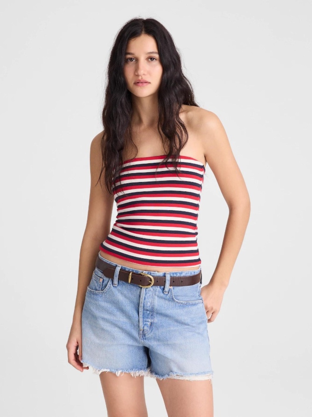 Madewell XS Knit Tube Top Varsity Red Tricolor Stripe NWT